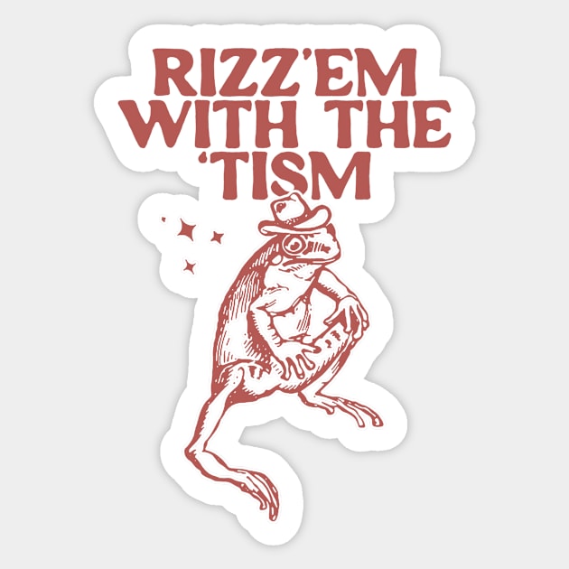 Rizz Em With The Tism Vintage T-Shirt, Retro Funny Frog Shirt, Frog Meme Sticker by Hamza Froug